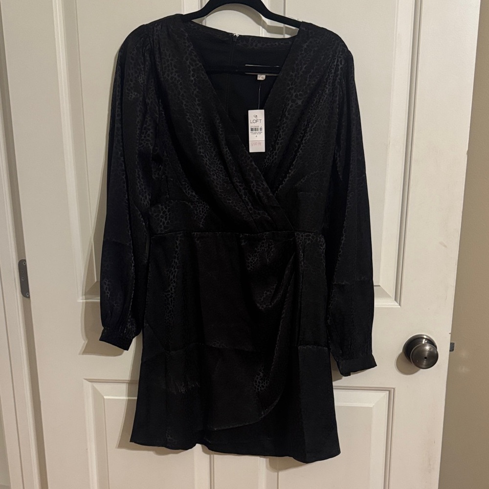 LOFT Black Long Sleeve Wrap Dress